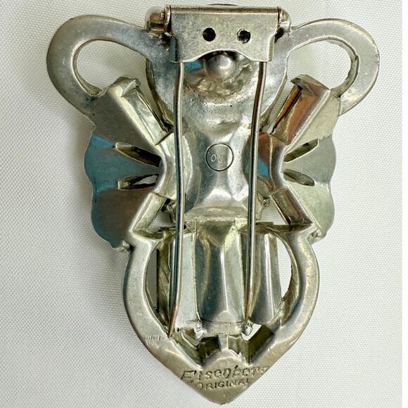 1940s Eisenberg Original Pot Metal Rhinestone Large Art Deco Dress Fur Clip - Picture 2 of 10